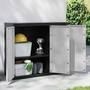 vidaXL Outdoor Storage Cabinet Gray and Black Polypropylene Medium