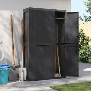 vidaXL Outdoor Storage Cabinet Black Polypropylene 38 x 14 x 65 in