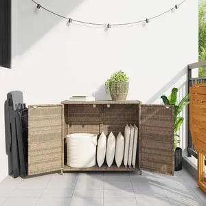 vidaXL Garden Storage Cabinet Beige PE Rattan 32.7 in x 17.7 in x 29.9 in