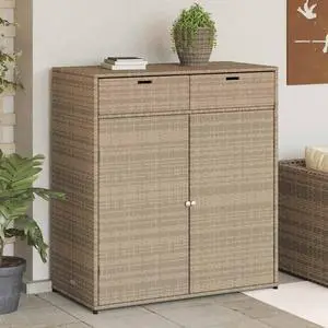vidaXL Garden Storage Cabinet Beige Poly Rattan Large
