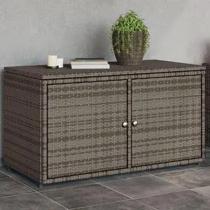vidaXL Garden Storage Cabinet Grey PE Rattan, Powder-Coated Steel Medium