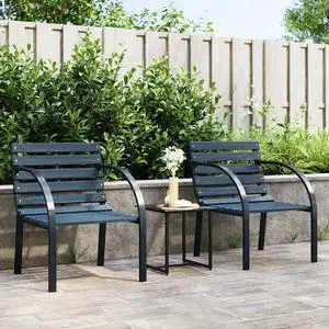 vidaXL Patio Chairs 2 Pcs Wooden Outdoor Dining Chair with Armrest Gray Wood
