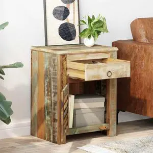 vidaXL End Table w/ 1 Drawer 1 Door Reclaimed Wood Side Storage Cabinet Stand