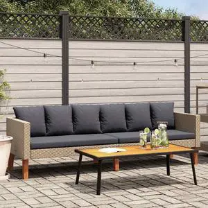 vidaXL 3 Seater Sofa Patio Wicker Outdoor Couch with Cushions PE Rattan Beige