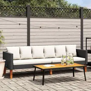 vidaXL Patio Sofa 3-Seater Patio Sofa Patio Wicker Furniture PE Rattan Black