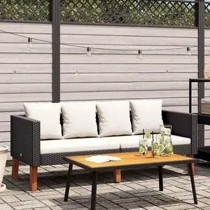 vidaXL Patio Sofa Loveseat with Cushions Chair for Backyard PE Rattan Black