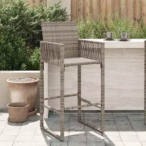 vidaXL Patio Bar Stools Chair Outdoor Garden Furniture 2 Pcs Gray Poly Rattan