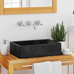 vidaXL Bathroom Basin, Vessel Sink, Countertop Vanity Sink, Handmade, Naturally Varied Color Tone, Smooth Surface, Easy Assembly, Black 17.7x11.8 Marble Rectangular