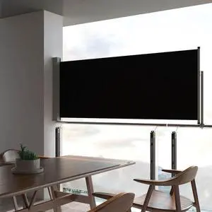 vidaXL Patio Retractable Side Awning 39.4"x118.1" Black Screen Shade Blind