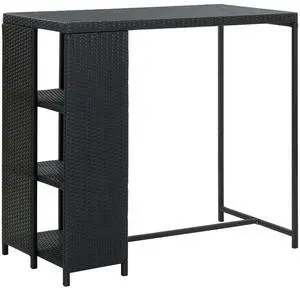 vidaXL Bar Table with Storage Rack Black Poly Rattan Dining Room Kitchen Table