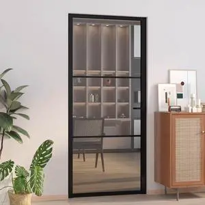 vidaXL Interior Door Bathroom Bedroom 36.6"x79.3" Black ESG Glass and Aluminum
