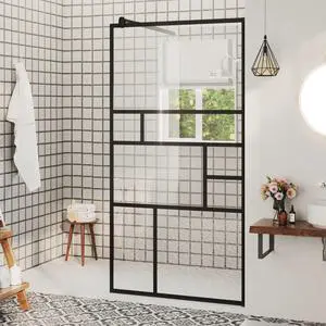 vidaXL Walk-in Shower Wall with Clear ESG Glass Enclosure 31.5"x76.8" Black
