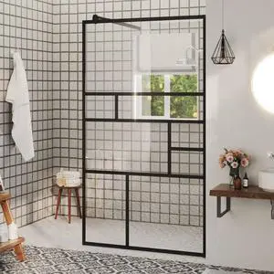 vidaXL Walk-in Shower Wall with Clear ESG Glass Enclosure 35.4"x76.8" Black