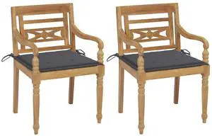 vidaXL 2x Solid Teak Wood Batavia Chairs with Anthracite Cushions Outdoor Seat