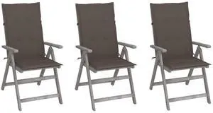 vidaXL Outdoor Recliner Chairs 3 Pcs Patio Chair with Cushions Solid Wood Acacia