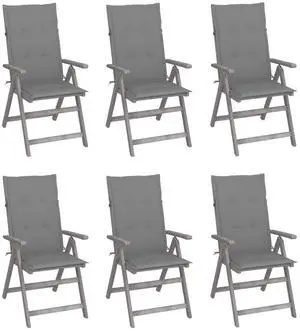 vidaXL 6x Solid Acacia Wood Patio Reclining Chairs with Cushions Garden Seat vidaXL 6x Solid Acacia Wood Patio Reclining Chairs with Cushions Garden Seat