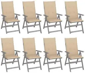 vidaXL Patio Reclining Chairs with Cushions Furniture 8 Pcs Gray Acacia Wood