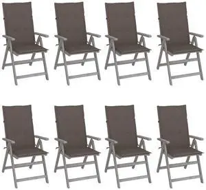 vidaXL Outdoor Recliner Chairs 8 Pcs Patio Chair with Cushions Gray Acacia Wood