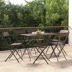 vidaXL Folding Bistro Chair Set of 6 Brown PE rattan, powder-coated steel