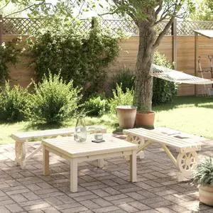 vidaXL Garden Bench Set of 2 Brown Solid Fir Wood Standard Seats 2