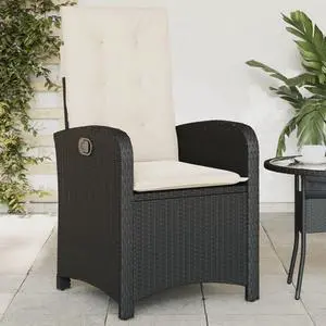 vidaXL Reclining Patio Chair with Cushions Outdoor Furniture Black Poly Rattan