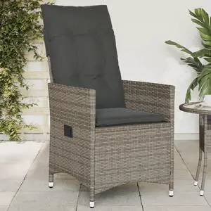 vidaXL Reclining Patio Chair with Cushions Outdoor Garden Gray Poly Rattan
