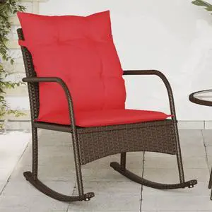 vidaXL Patio Rocking Chair with Cushions Outdoor Seating Brown Poly Rattan