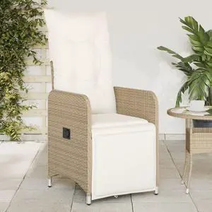 vidaXL Reclining Patio Chairs with Cushions Furniture 2 Pcs Beige Poly Rattan