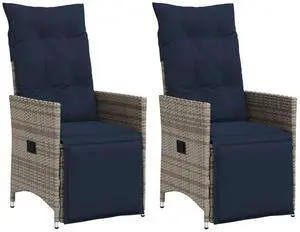 vidaXL Reclining Patio Chairs with Cushions Outdoor 2 Pcs Gray Poly Rattan