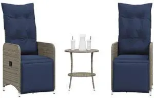 vidaXL Reclining Patio Chairs with Table Furniture 2 Pcs Gray Poly Rattan
