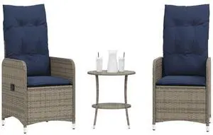 vidaXL Reclining Patio Chairs with Table Furniture 2 Pcs Gray Poly Rattan