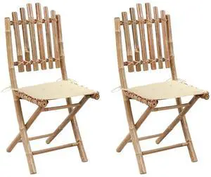 vidaXL 2x Folding Patio Chairs with Cushions Bamboo Outdoor Garden Furniture