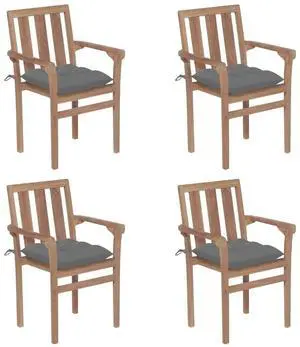 vidaxL 4x Solid Teak Wood Stackable Patio Chairs with Cushions Garden Seat