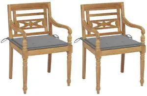 vidaXL 2x Solid Teak Wood Batavia Chairs with Gray Cushions Outdoor Seating