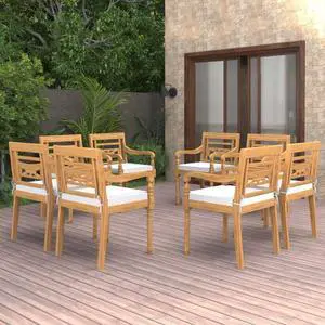 vidaXL 8x Solid Teak Wood Batavia Chairs with Cushions Patio Outdoor Seat