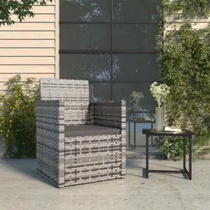 vidaXL Patio Chair All Weather Outdoor Furniture with Cushion Gray Poly Rattan