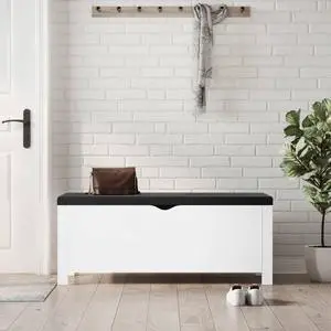 vidaXL Storage Box with Cushion Bench Organizer Living Room Hallway White