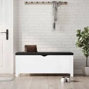 vidaXL Storage Box with Cushion Bench Organizer Living Room High Gloss White
