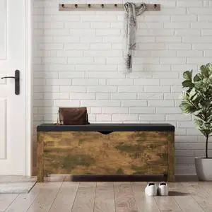 vidaXL Storage Box with Cushion Bench Organizer Living Room Hallway Smoked Oak