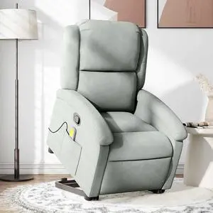 vidaXL Stand up Massage Recliner Chair Power Lift Armchair Light Gray Velvet