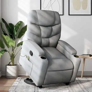 vidaXL Stand up Massage Recliner Chair Power Lift Armchair Light Gray Fabric