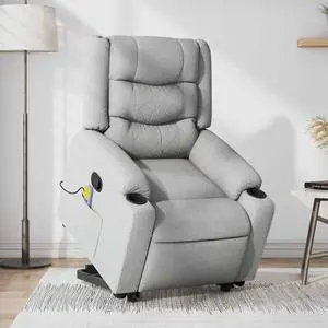 vidaXL Stand up Massage Recliner Chair Power Lift Armchair Light Gray Fabric