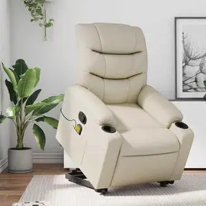 vidaXL Stand up Massage Recliner Chair Power Lift Armchair Cream Faux Leather