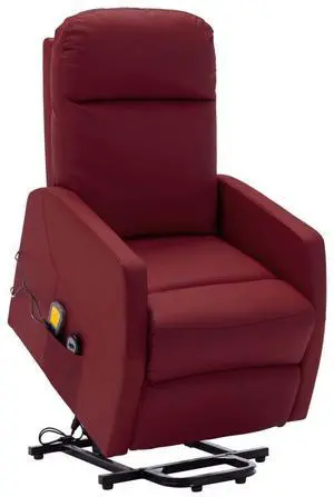 vidaXL Power Lift Recliner Electric Lift Chair for Elderly Wine Red Faux Leather