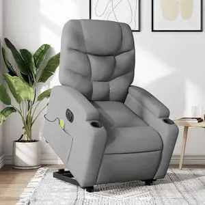 vidaXL Electric Stand up Massage Recliner Chair Armchair Light Gray Fabric