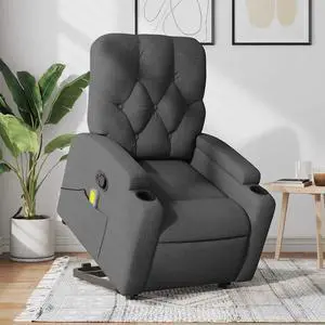 vidaXL Stand up Massage Recliner Chair Power Lift Armchair Dark Gray Fabric