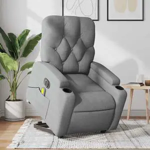 vidaXL Electric Stand up Massage Recliner Chair Armchair Light Gray Fabric