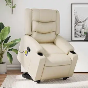 vidaXL Stand up Massage Recliner Chair Power Lift Armchair Cream Faux Leather