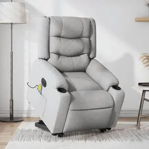 vidaXL Electric Stand up Massage Recliner Chair Armchair Light Gray Fabric