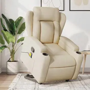 vidaXL Stand up Massage Recliner Chair Power Lift Wingback Armchair Cream Fabric